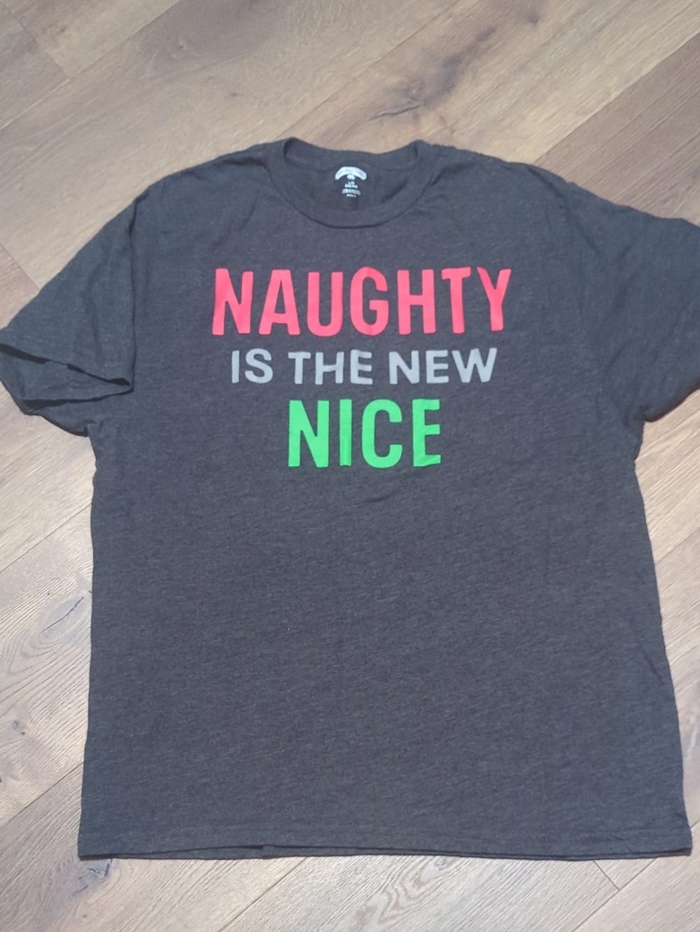Holiday Time Dark Gray Graphic Tee with Red and Green Lettering
